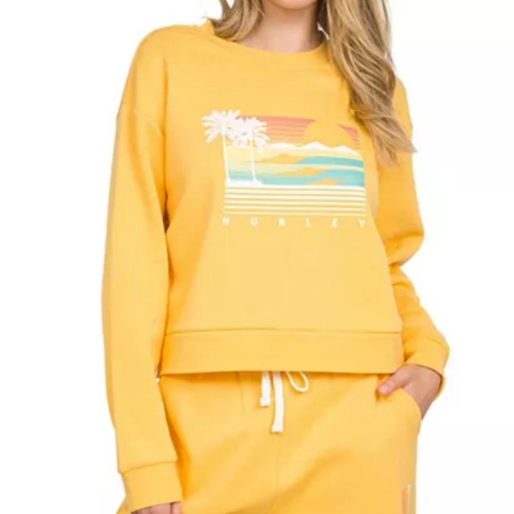 Hurley Cropped Boyfriend Sweatshirt Juniors Women's Size Large Yellow/Orange